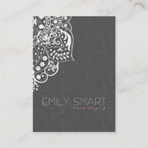 Elegant Grey Damasks White Vintage Lace Business Card