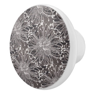 Elegant Grey Dandelion Flowers Ceramic Knob