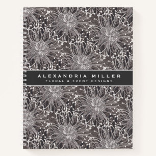Elegant Grey Dandelion Flowers Name & Subject Notebook