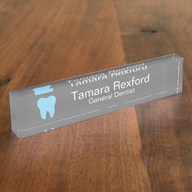 Elegant Grey Dental Office Desk Nameplate (Side)