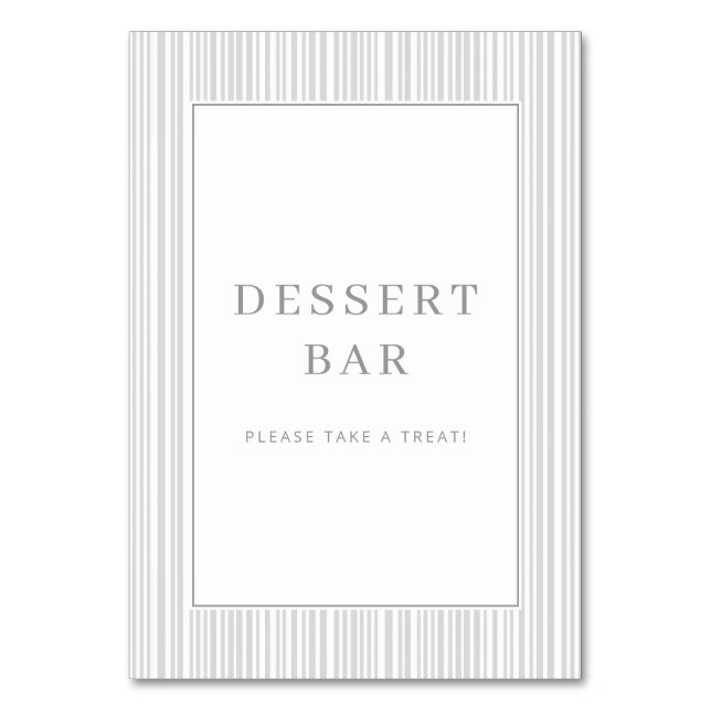 Elegant Grey Dessert Bar Sign Table Number (Front)