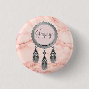 Elegant Grey Dreamcatcher on Pink Marble 1 Inch Round Button