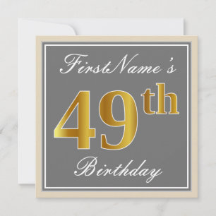 Elegant, Grey, Faux Gold 49th Birthday + Name Invitation
