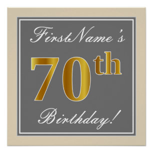 Elegant, Grey, Faux Gold 70th Birthday + Name Poster