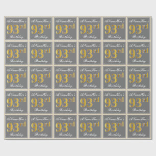 Elegant, Grey, Faux Gold 93rd Birthday + Name Wrapping Paper