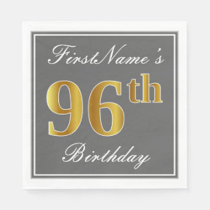 Elegant Grey, Faux Gold 96th Birthday; Custom Name Napkin
