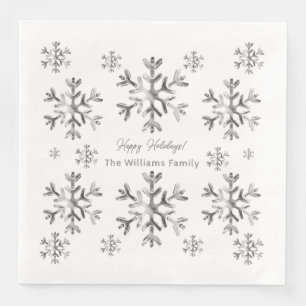 Elegant Grey Faux Silver Snowflakes Christmas Napk Napkin