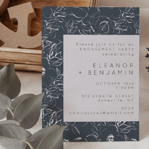 Elegant Grey Floral Botanical Engagement Party Invitation