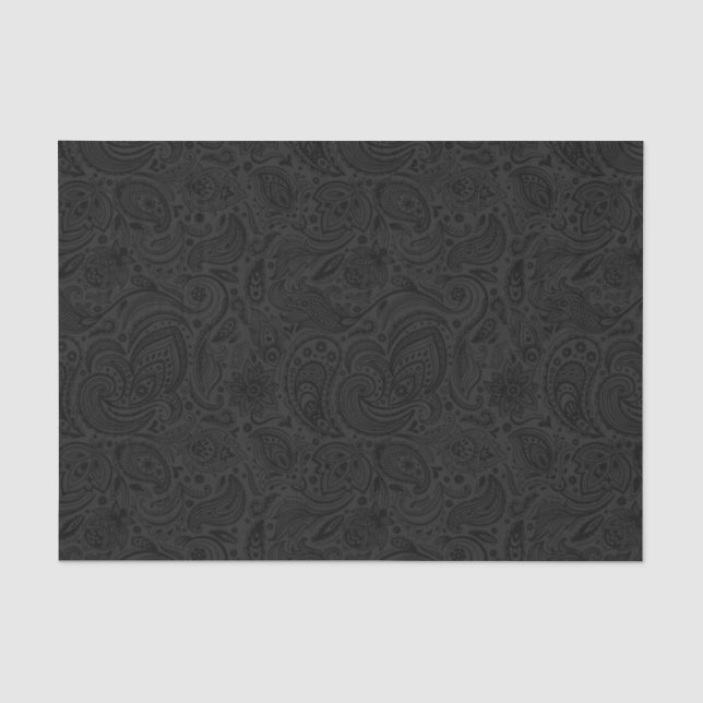 Elegant Grey Floral Damasks Black Background 2 Tissue Paper (Front)