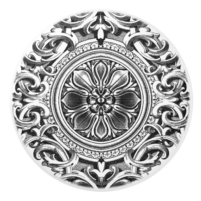 Elegant Grey Floral Ornament Ceramic Knob (Front)