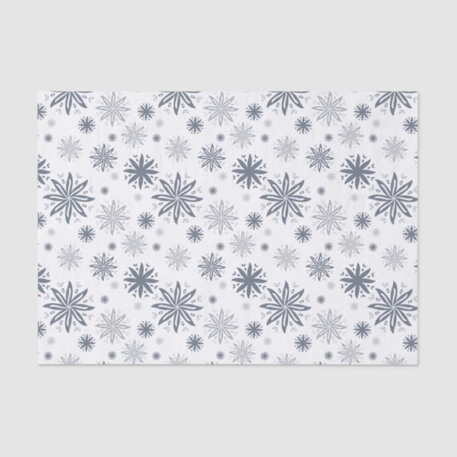 Elegant Grey Floral Patterned Gift Wrapping Tissue Paper (Front)