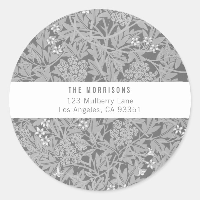 Elegant Grey Floral Return Address Label (Front)