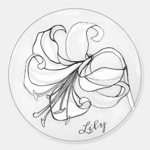 Elegant Grey Floral Template with Name • Lily Art Classic Round Sticker