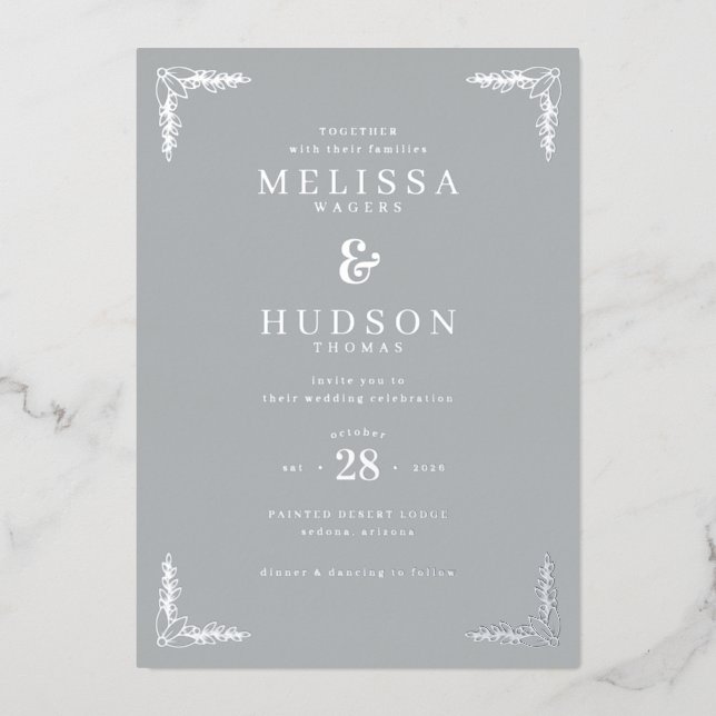 Elegant Grey Floral Wedding Invitation (Front)