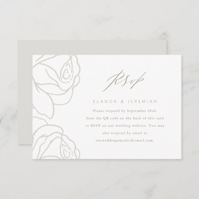 Elegant Grey Floral Wedding RSVP with QR Code (Front/Back)