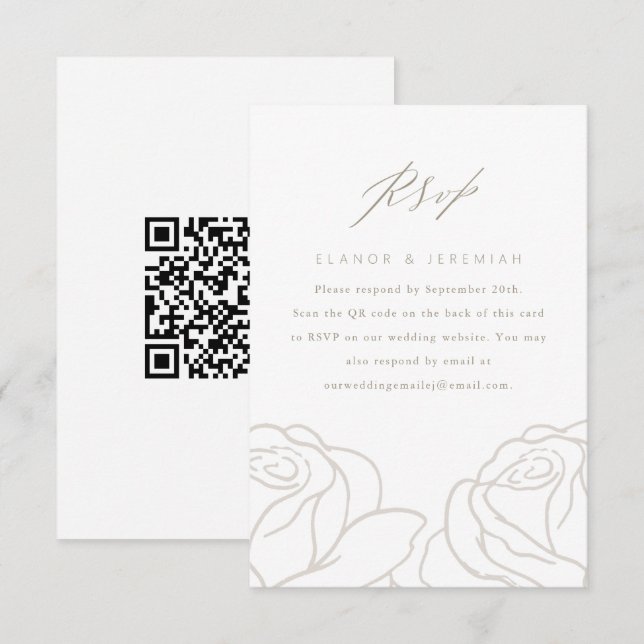 Elegant Grey Floral Wedding RSVP with QR Code Card (Front/Back)