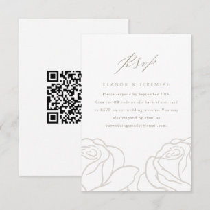 Elegant Grey Floral Wedding RSVP with QR Code Card