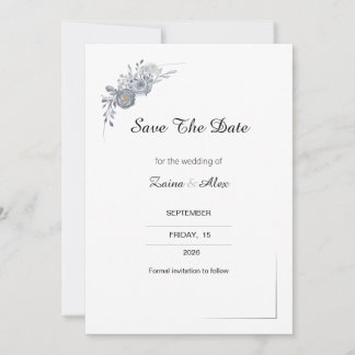 Elegant Grey Floral Wedding Save the Date Card