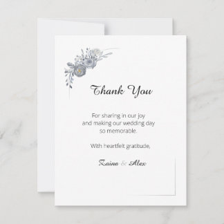 Elegant Grey Floral Wedding Thank You Card