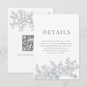Elegant Grey Florals QR Code Wedding Details Enclosure Card