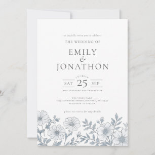 Elegant Grey Florals QR Code Wedding  Invitation