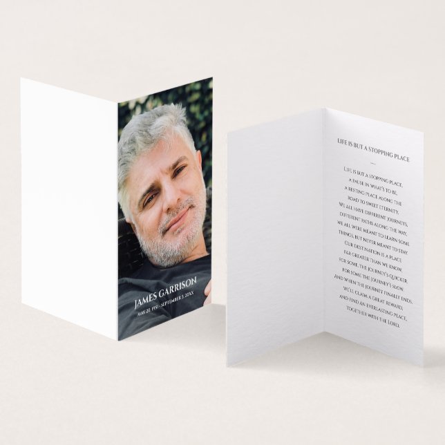 Elegant Grey Funeral Prayer Card with Photo (Inside and Outside)