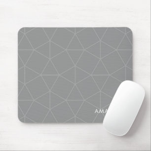 Elegant Grey Geometric Pattern With Custom Name Mouse Pad