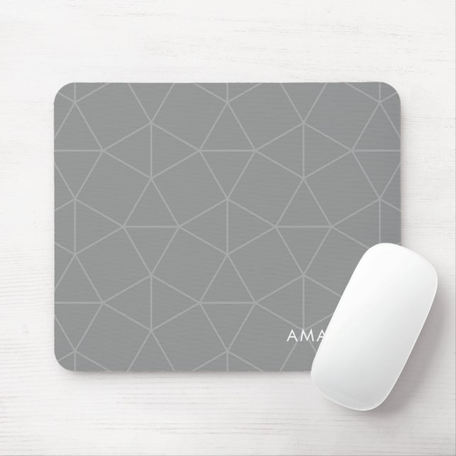 Elegant Grey Geometric Pattern With Custom Name Mouse Pad (With Mouse)