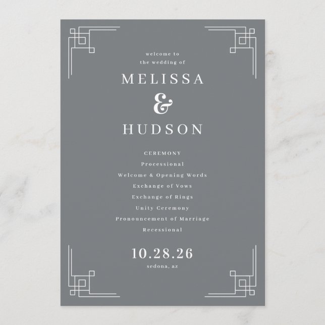 Elegant Grey Geometric Wedding Ceremony Program (Front)