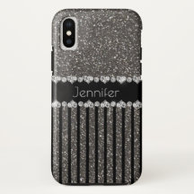 Elegant Grey Glitter Personalized  iPhone X Case