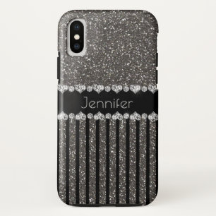 Elegant Grey Glitter Personalized  iPhone X Case