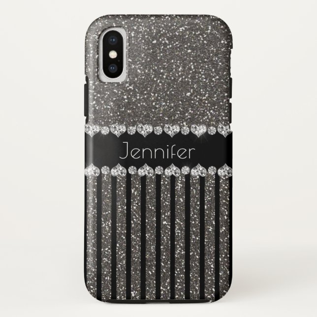 Elegant Grey Glitter Personalized  iPhone X Case (Back)