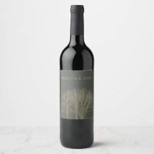 ELEGANT GREY GOLD FALL AUTUMN TREES MONOGRAM WINE LABEL