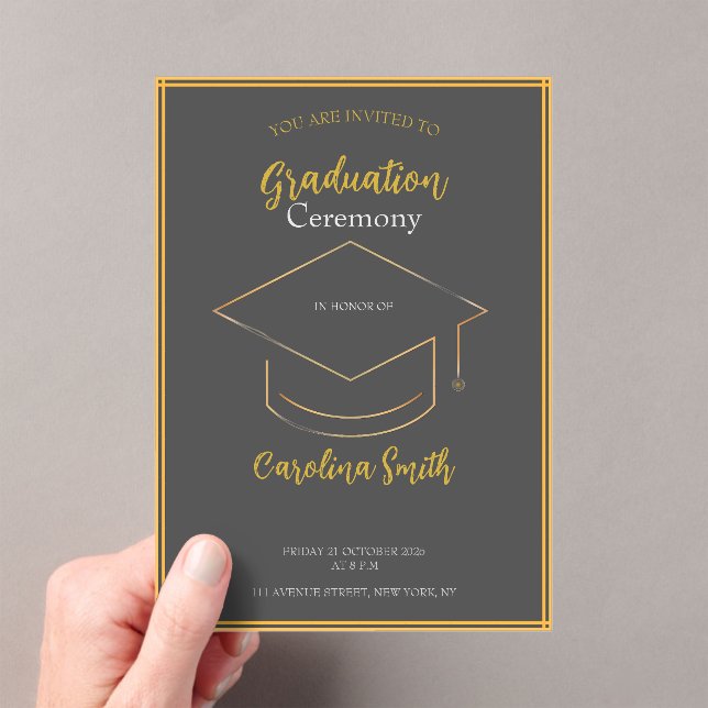 Elegant Grey & Gold Graduation Invitation (Insitu (Handheld))