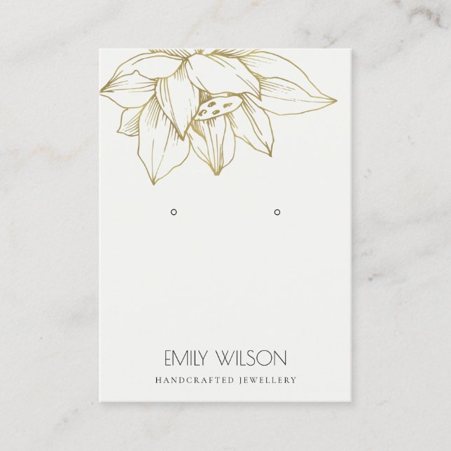 ELEGANT GREY GOLD LOTUS SIMPLE EARRING DISPLAY BUSINESS CARD (Front)
