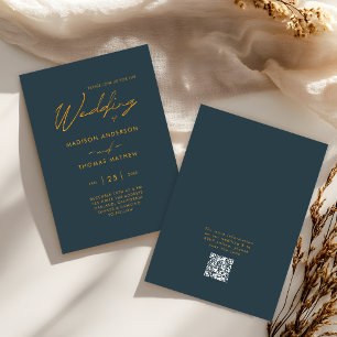 Elegant Grey Gold Modern Typography RSVP Wedding Invitation