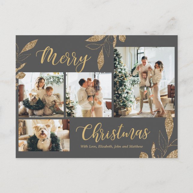 Elegant Grey Gold Photo Collage Carte postale de N (Devant)