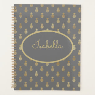 Elegant Grey & Gold Pineapple Personalized  Planner