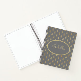 Elegant Grey & Gold Pineapple Personalized Sketch Notebook