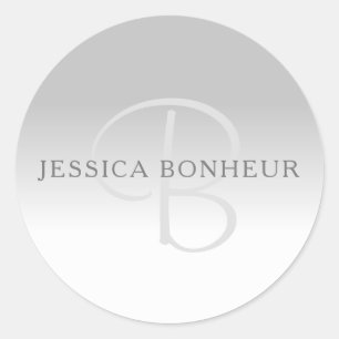 Elegant Grey Gradient Customizable Monogram Classic Round Sticker