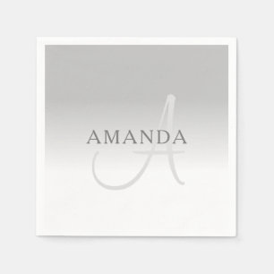 Elegant Grey Gradient Customizable Monogram Napkin