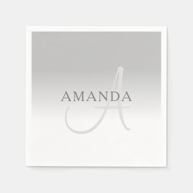 Elegant Grey Gradient Customizable Monogram Napkin (Front)