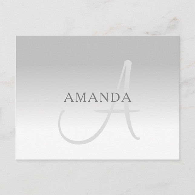 Elegant Grey Gradient Customizable Monogram Postcard (Front)