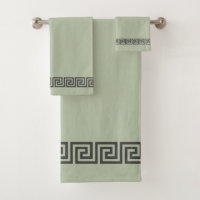 Elegant Grey Greek Pattern on Sage Green