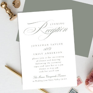 Elegant Grey Green Calligraphy Wedding Reception Enclosure Card