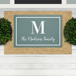 Elegant Grey Green Custom Monogram Initial Doormat