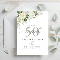 Elegant Grey Green Floral 50th Birthday