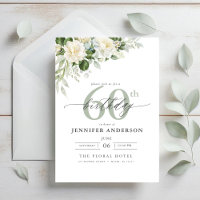 Elegant Grey Green Floral 60th Birthday