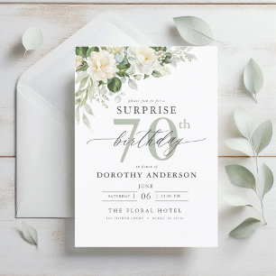 Elegant Grey Green Floral Surprise Birthday Invitation