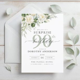 Elegant Grey Green Floral Surprise Birthday Invitation